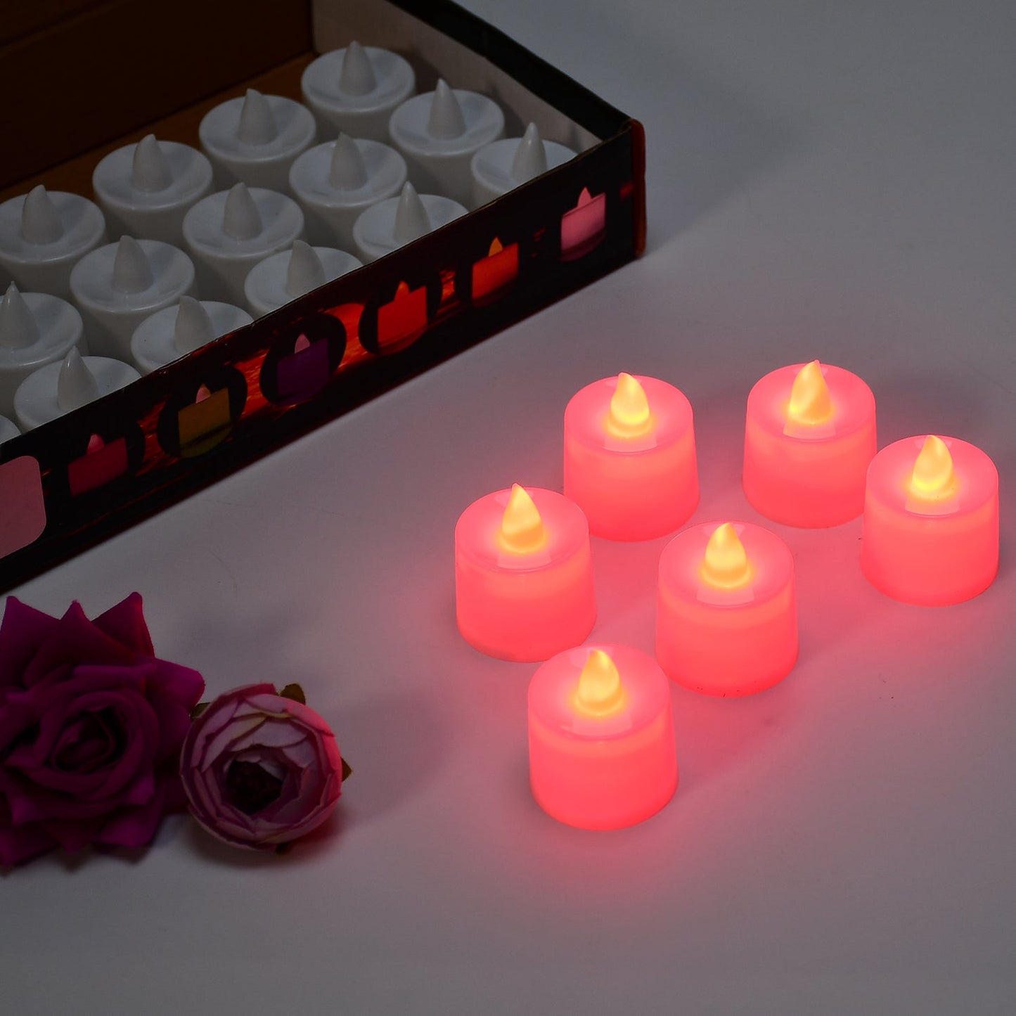 6633 Red Flameless Led Tealights Smokeless Plastic Decorative Candles - Led Tea Light Candle For Home Decoration (Pack Of 24) Wukusy