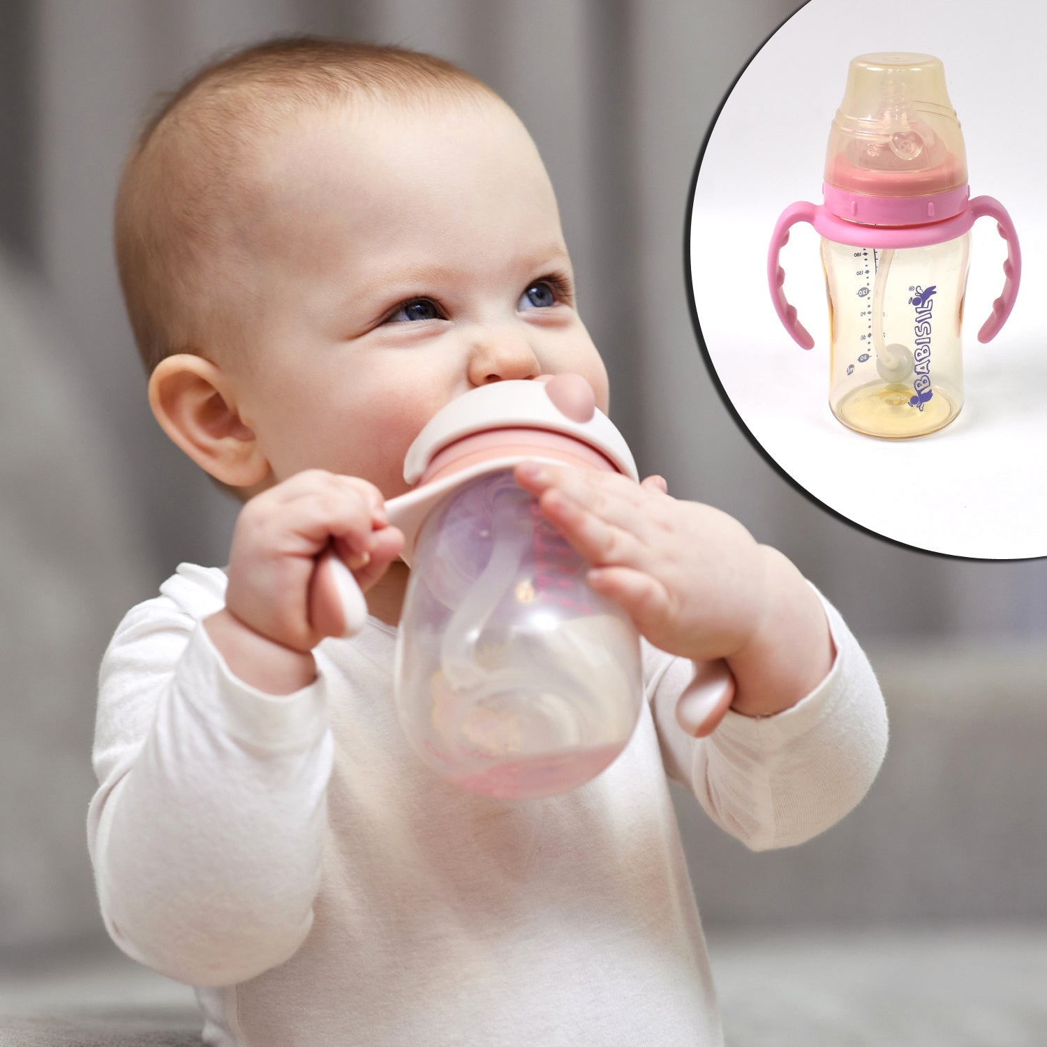 Plastic Baby Feeding Bottle With Handles  Straw (220 Ml  1 Pc) Wukusy