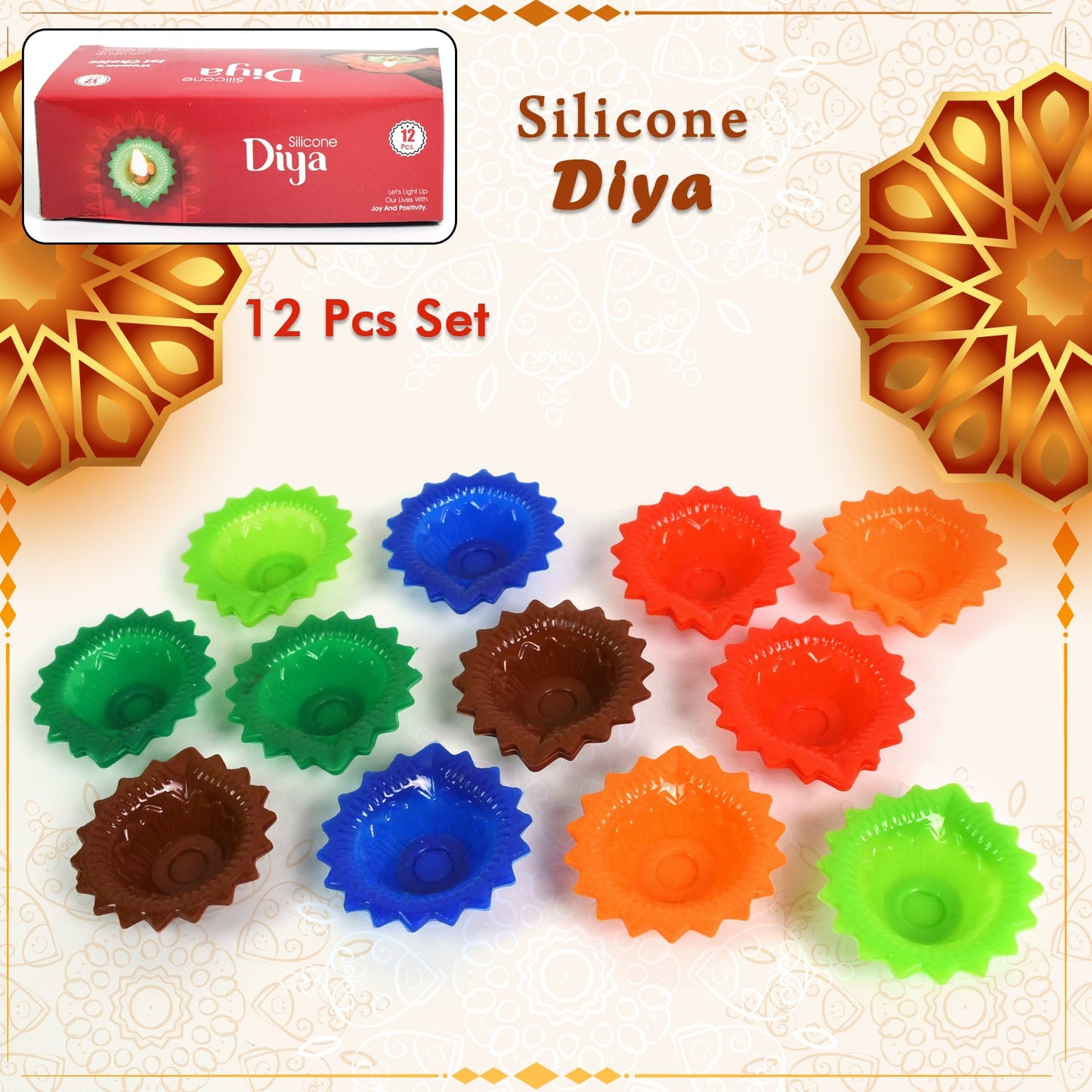 Silicone Diya For Diwali Attractive Design Colourful Diya Combo (12 Pcs Set) Wukusy
