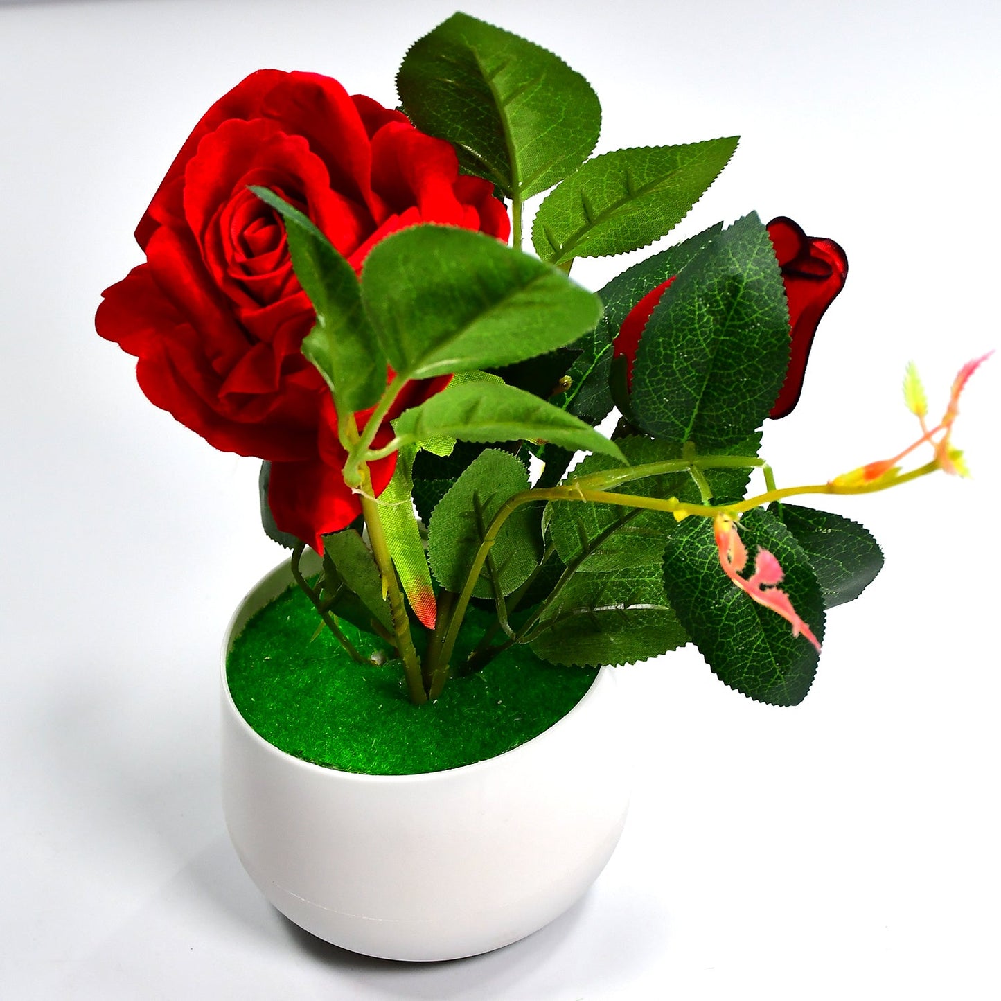 4863 Artificial Rose Flower Plant With Pot For Home Office Or Gift Wukusy