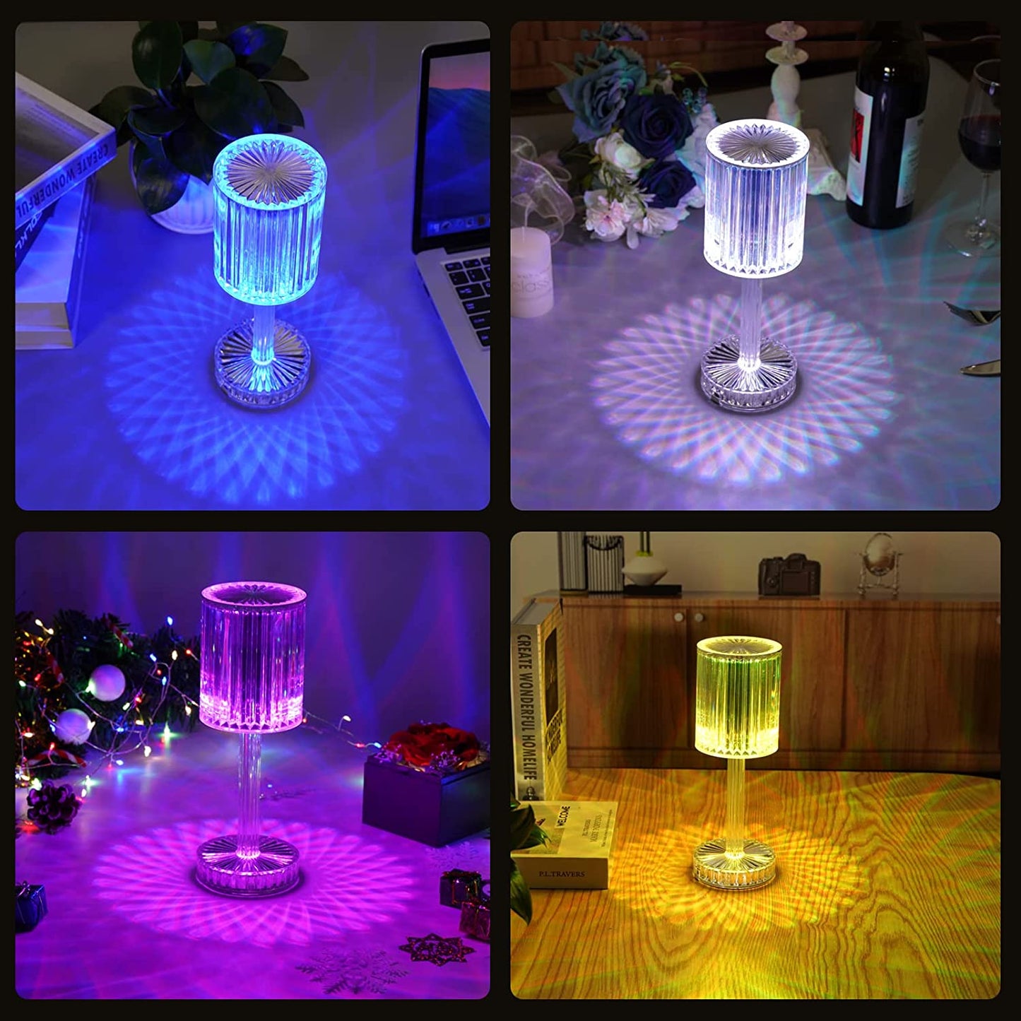 Crystal Table Lamp  Touch Control Atmosphere Nightstand Lamp With Usb Charging Line Wukusy
