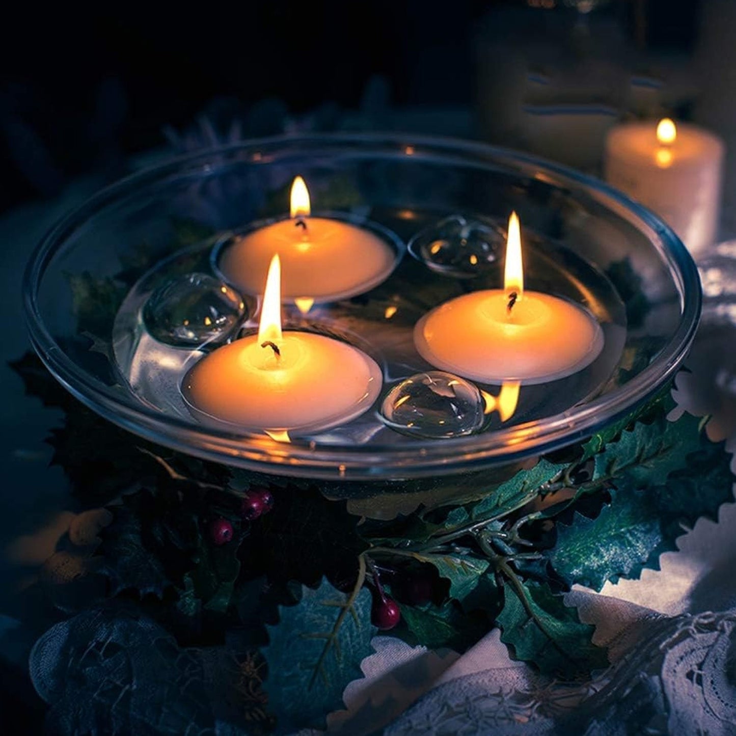 12503 Floating Candle Light Candle Holder Set Romantic Atmosphere Creates Water Container Coffee Table Decoration Send Candles Table Decorations Romantic Atmosphere (1 Pc) Wukusy