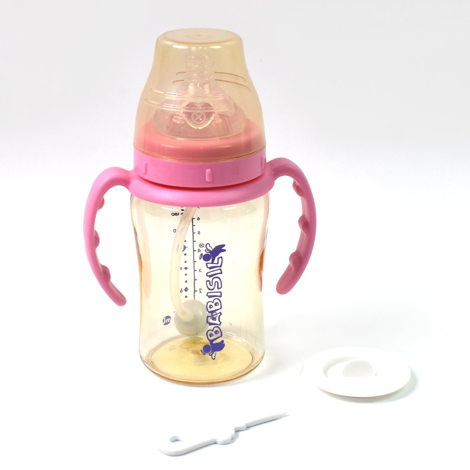 Plastic Baby Feeding Bottle With Handles  Straw (220 Ml  1 Pc) Wukusy