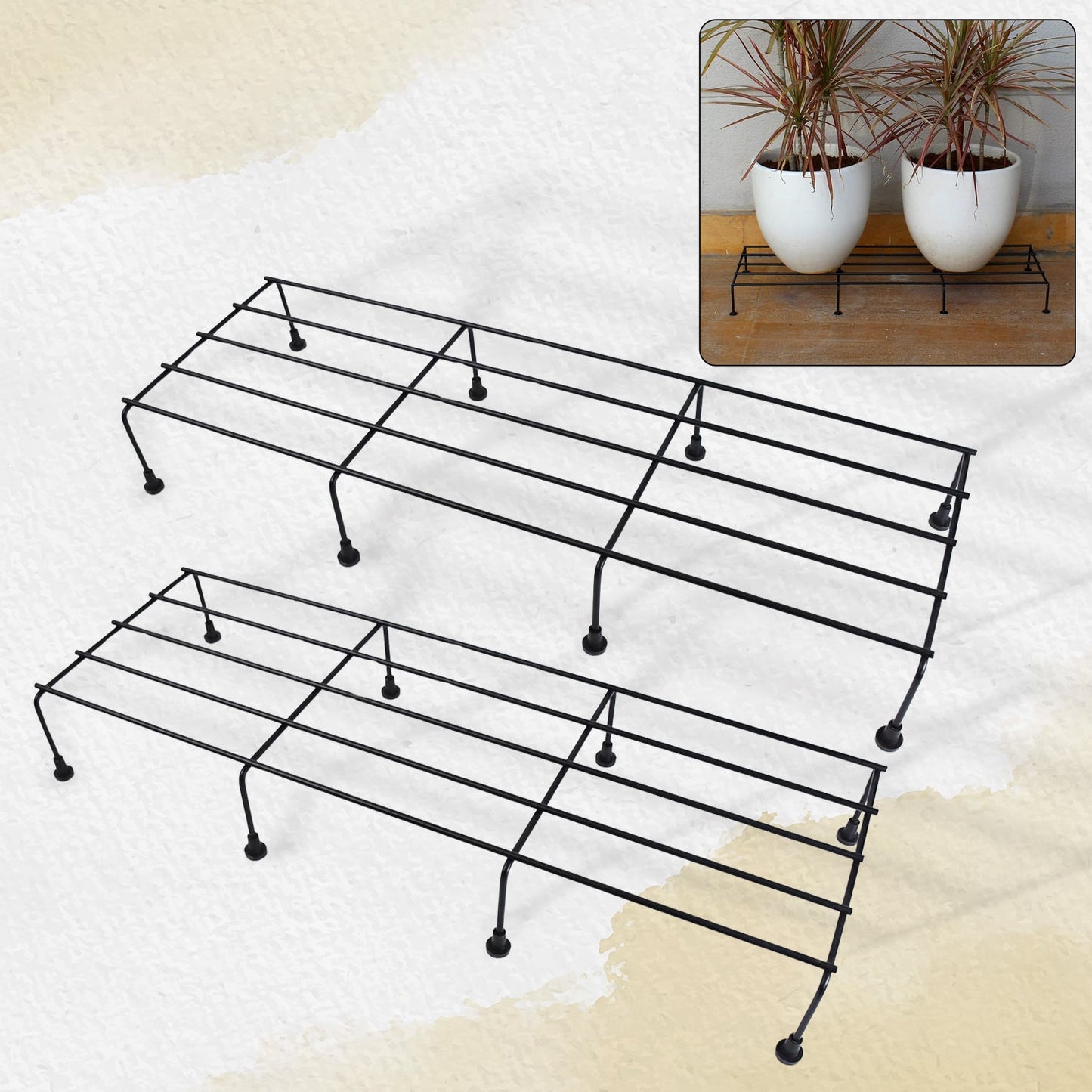 Metal Rectangle Flower Plant Stand For Balcony (6020 Cm  2 Pc Set) Wukusy