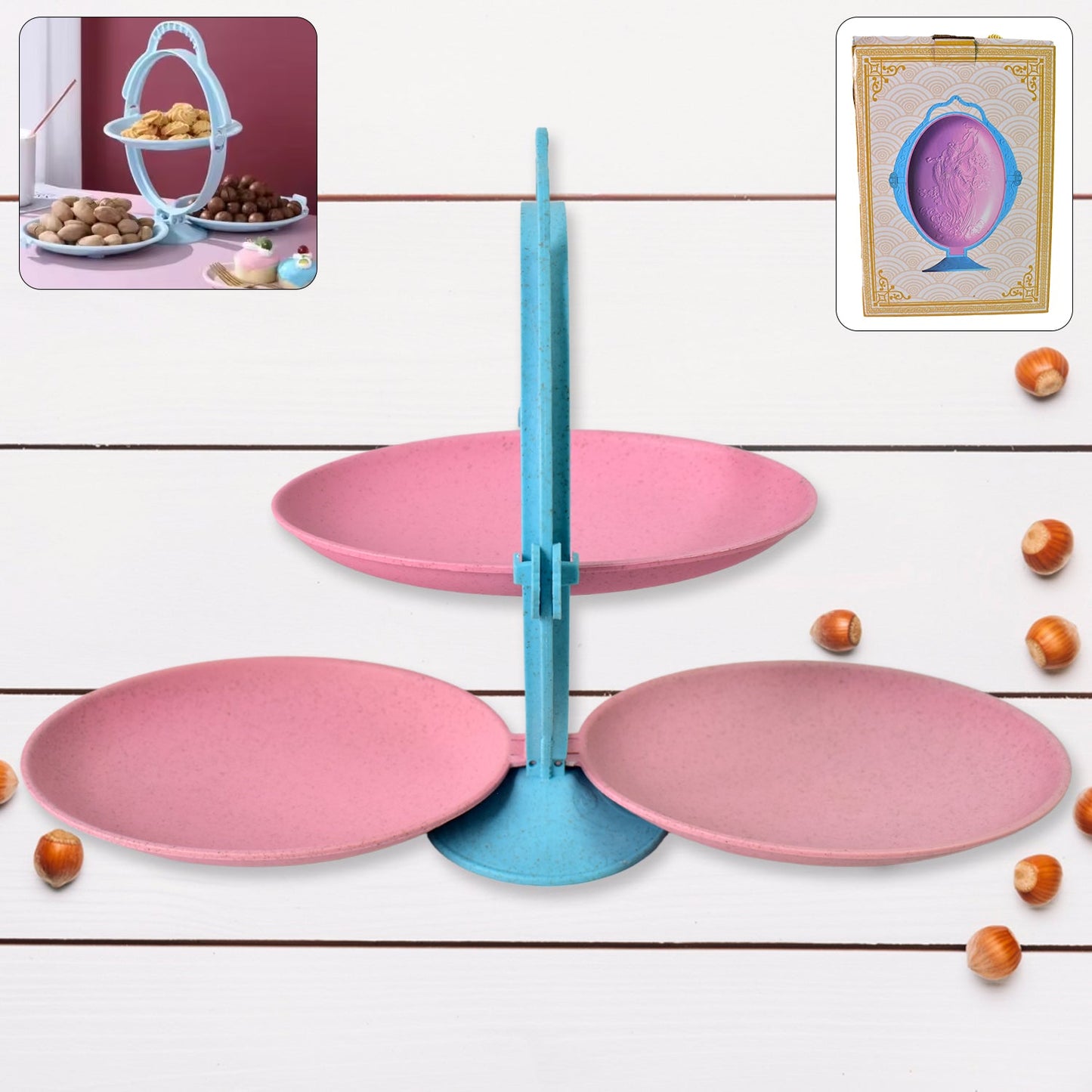 Foldable Fruit Plate Candy Dish Multi Use Mirror Shape Dried Fruit Tray (1 Set) Wukusy