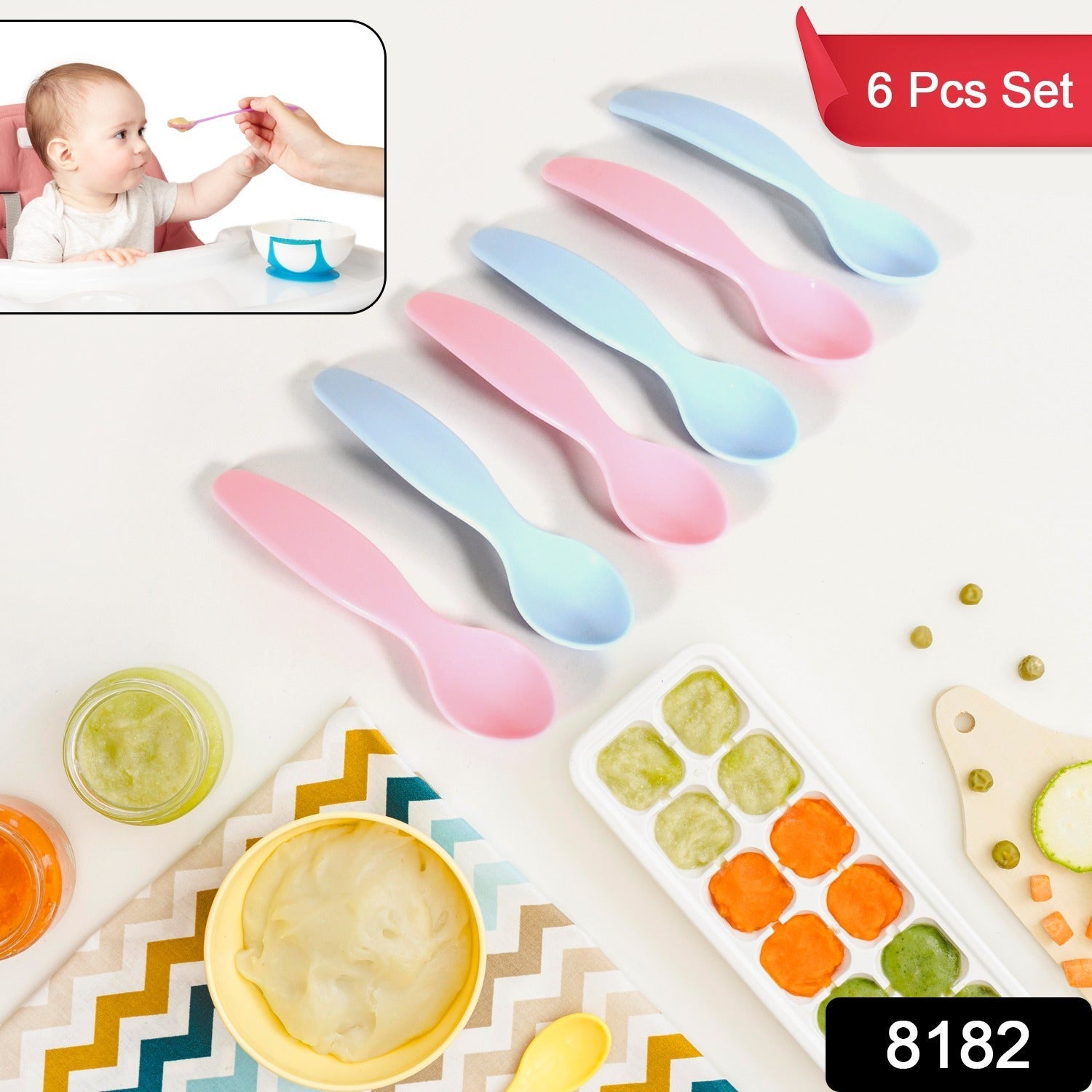 Kids Cute Food Grade Foods Feeding Training Silicone Baby Spoon (Set Of 6 Pcs) Wukusy