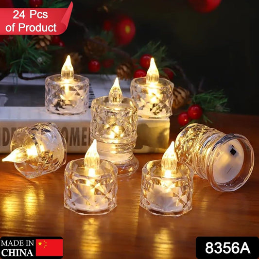 24 Pcs Flameless And Smokeless Decorative Acrylic Candles Transparent Led Tea Light Candle For Gifting House Diwali Christmas Festival Events Decor Candles Wukusy