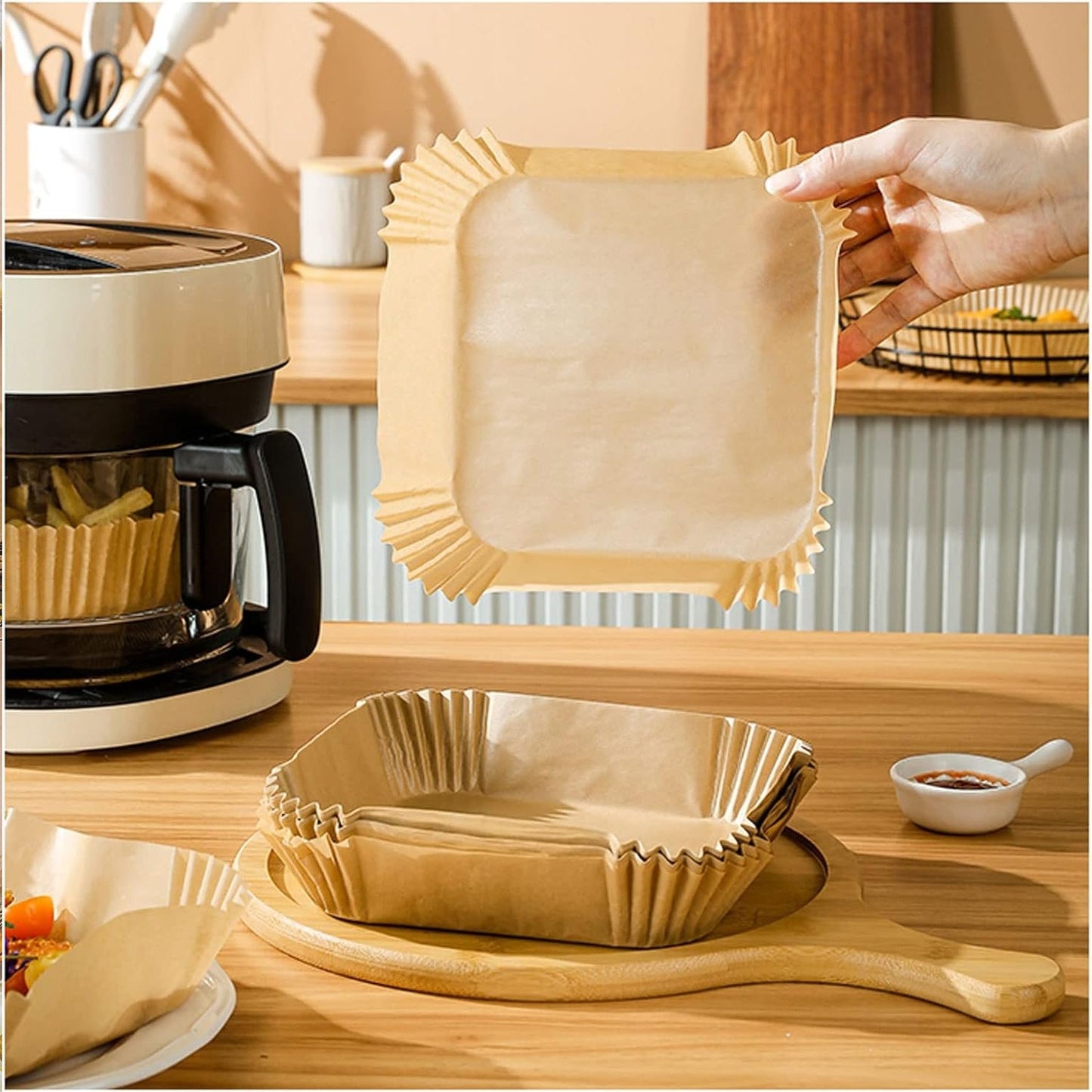 Square Air Fryer Disposable Paper Liner (50 Pcs Set 160mmx45mm) Wukusy