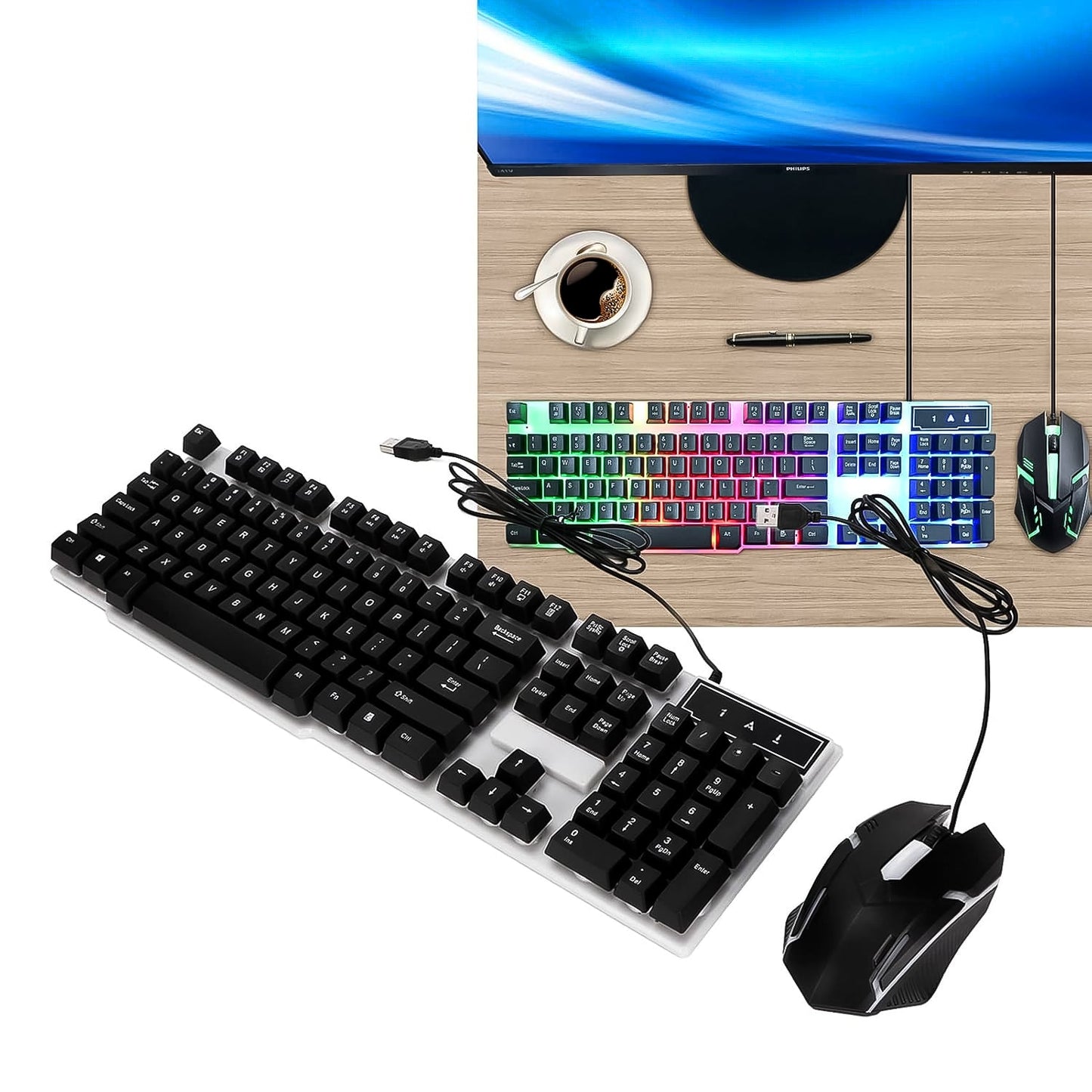 104 Key Colorful Lighting Keyboard Mouse Set (2 Pc Set) Wukusy