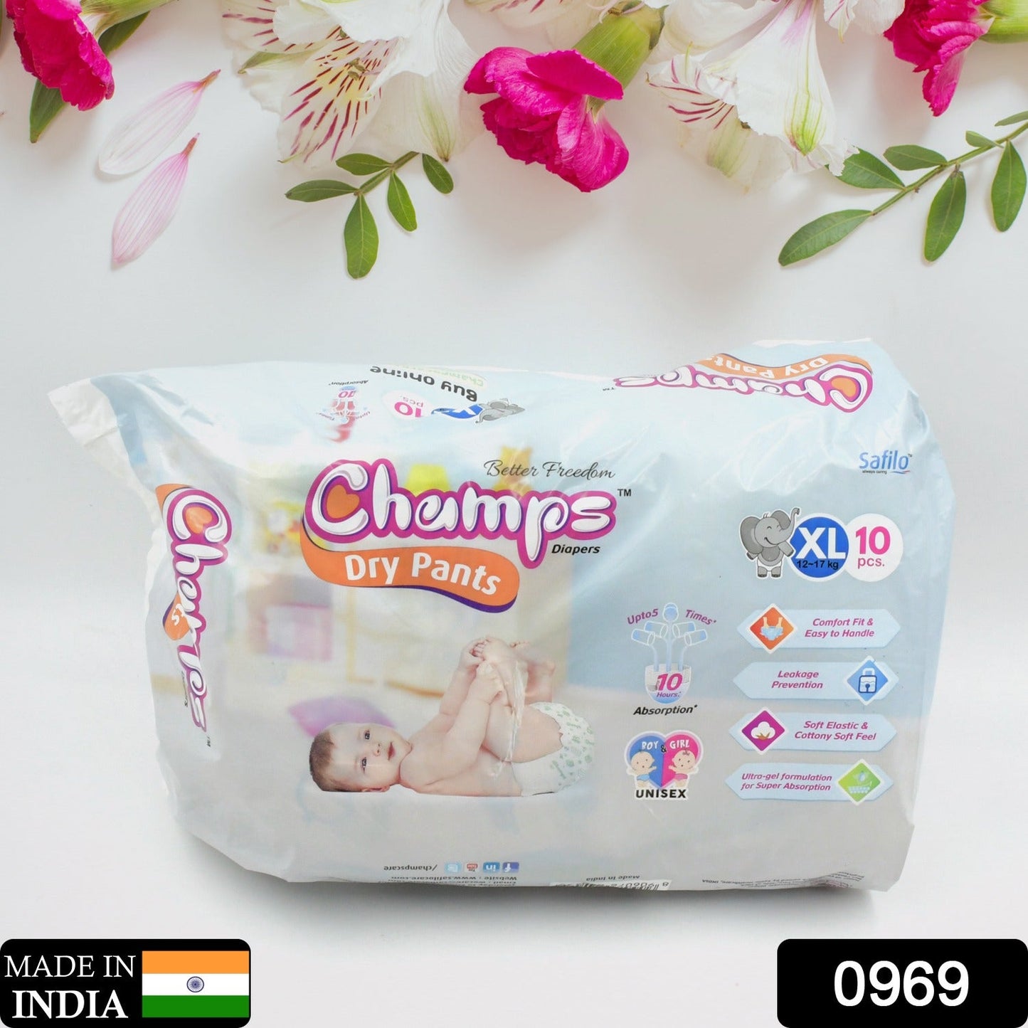 Baby Diaper High Absorbent Pant Diapers Champs Soft And Dry Baby Diaper Pants Xl 10 Pcs (Extra Large Xl10 Pieces) Wukusy