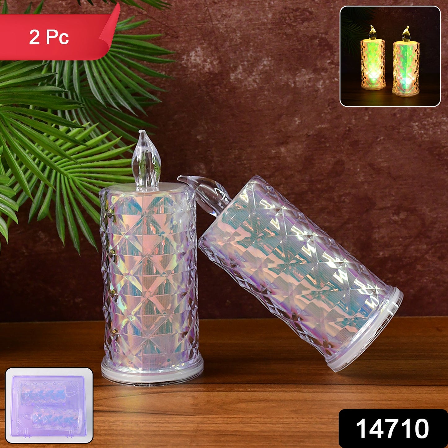 Decorative Led Candle Lights With Holographic Finish (2 Pc  Set) Wukusy