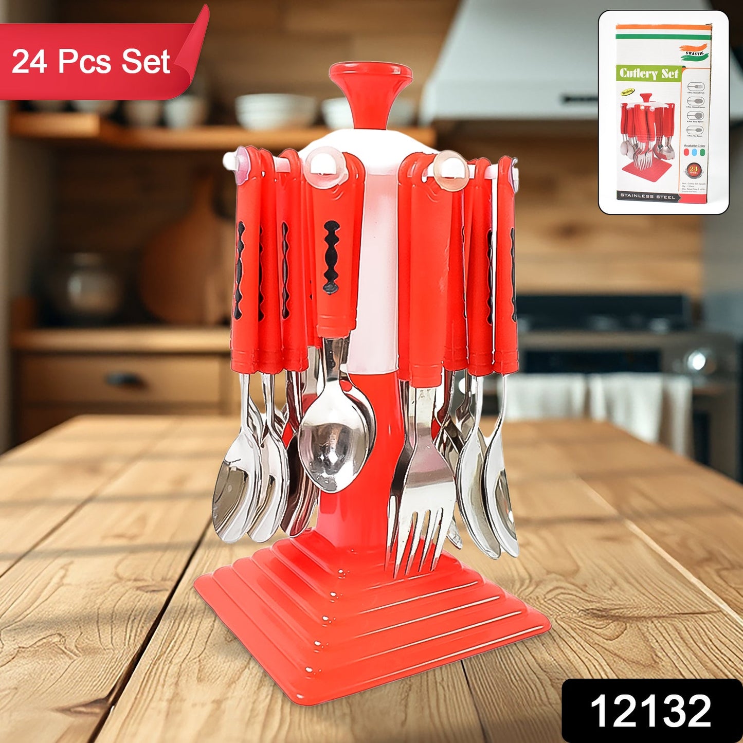 Classic Cutlery Set For Dining Table Stainless Steel 24-piece Set With Stand (1 Set Wukusy