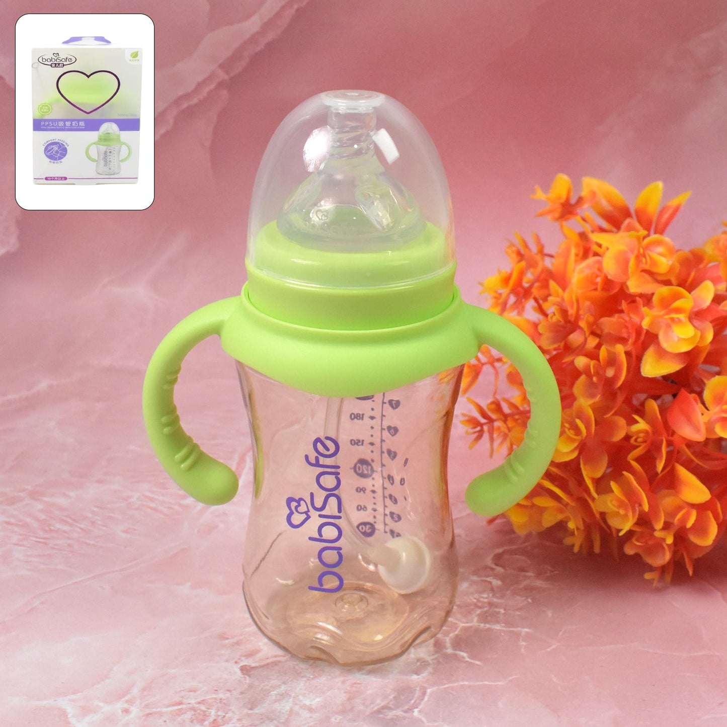 Plastic Baby Feeding Bottle With Handles Cleaning Brush Straw (300 Ml 1 Pc) Wukusy
