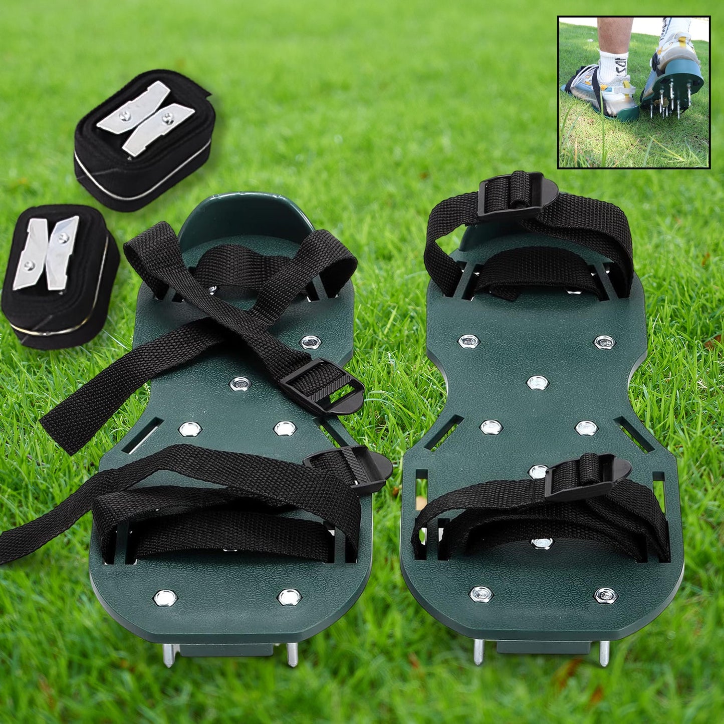 Lawn Aerator Sandals Garden Grass Aerator Spiked Sandals Green Studded Shoes (1 Pair) Wukusy