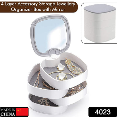 4 Layers Jewellery Box 360 Degree Rotating Jewelry Box Jewelry And Earring Organizer Box With Mirror Accessory Storage Box (Multicolor)