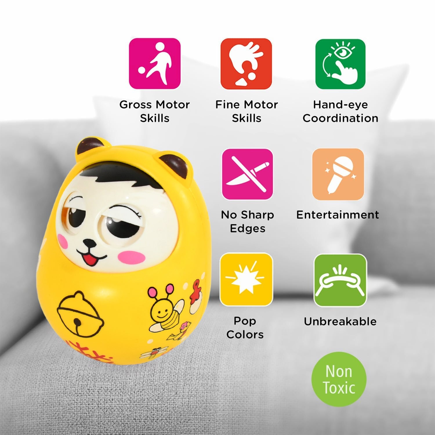 1935 Musical Roly Poly Toys For Baby  Push And Shake Wobbling Toy With Music  Tumbler Doll Toy For Babies  Sound Balancing Doll Toys For Baby Boys Girls 8+ Months Multicolor (1 Pc) Wukusy