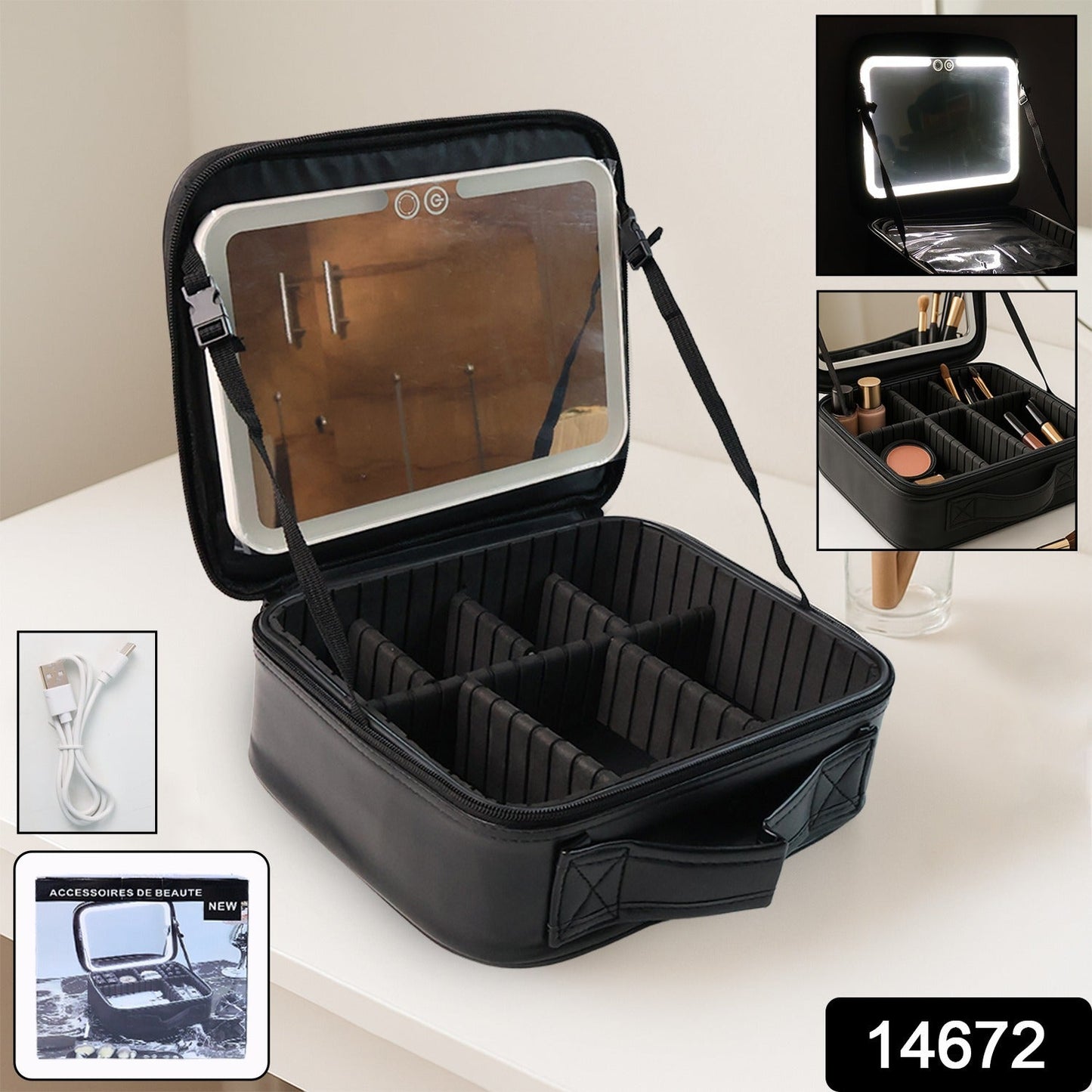 Black Premium Led Light Makeup Organizer Box (1 Pc) Wukusy