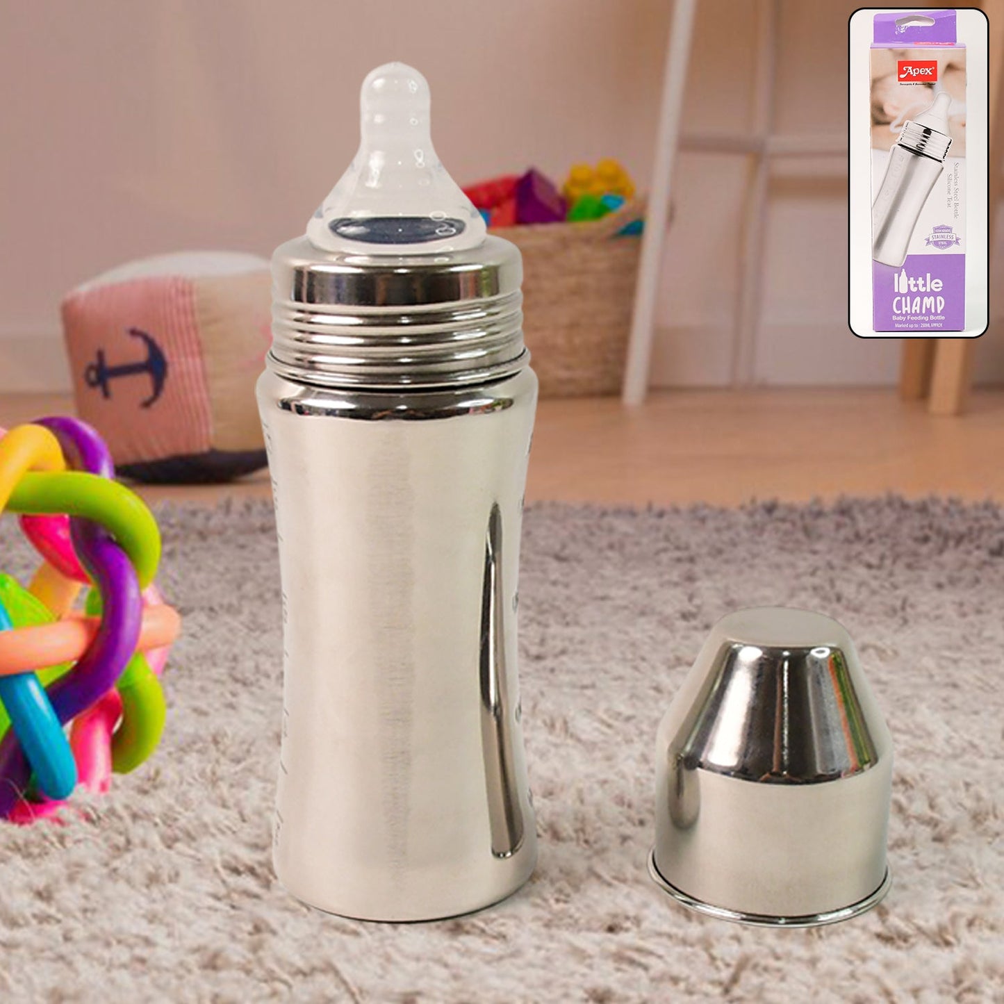 Apex Stainless Steel Little Champ Baby Feeding Bottle (250 Ml) Wukusy