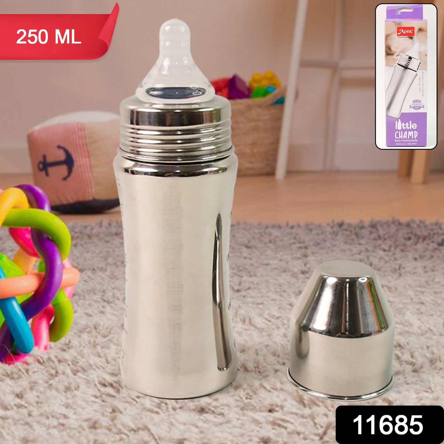 Apex Stainless Steel Little Champ Baby Feeding Bottle (250 Ml) Wukusy