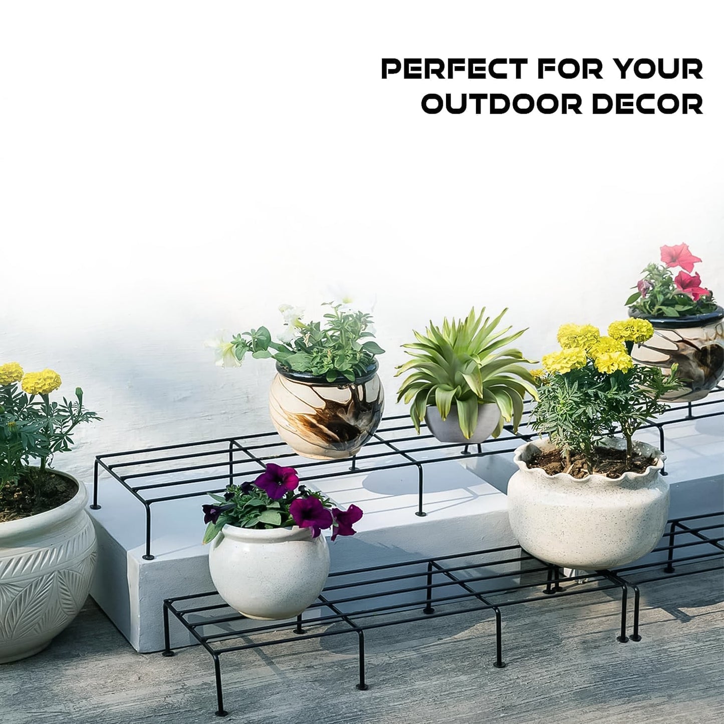 Metal Rectangle Flower Plant Stand For Balcony (6020 Cm  2 Pc Set) Wukusy