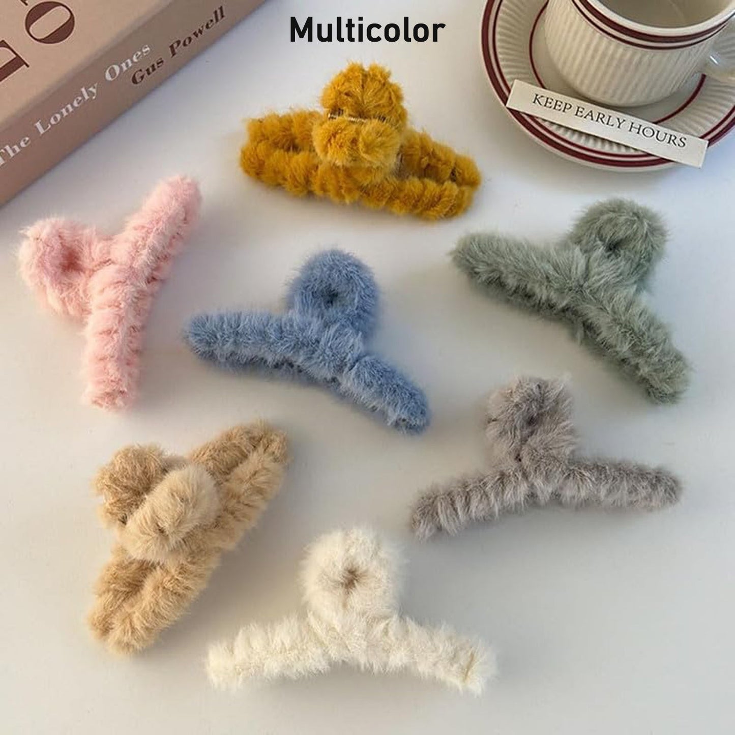 Large Plush Hair Claw Clips Plastic Fluffy Hair Claw Hair (1 Pc Mix Color) Wukusy