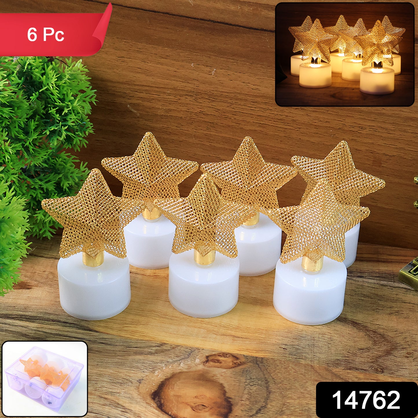 Set Of 6 Decorative Led Star Candles