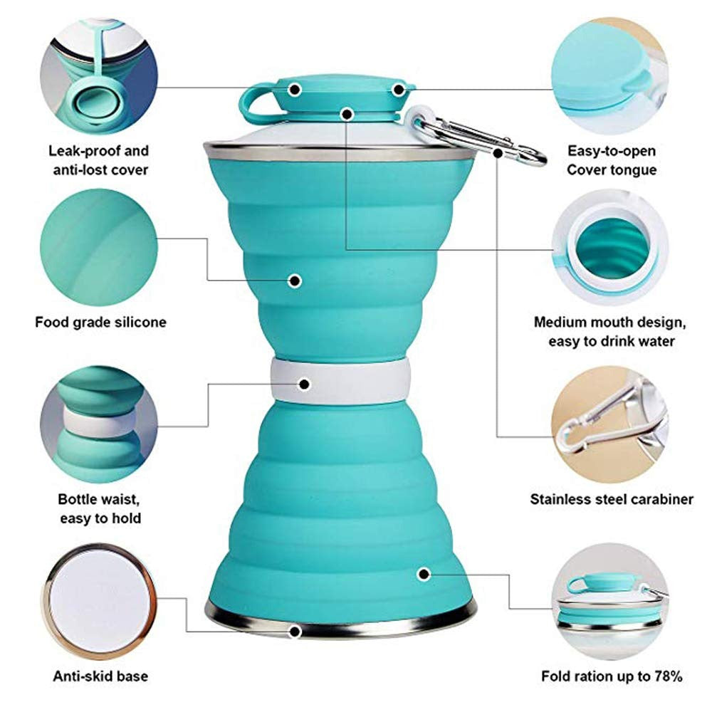 1385 Silicone Traveling Water Bottle Bpa Free - Leak Proof Lightweight Collapsible - Small Folding Refillable And Space Saver For Camping Gym Sports Hiking Biking Yoga Outdoor Wukusy