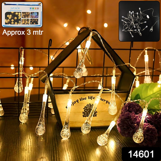 Decorative Led Lighting Chain With Crystal Water Drop Bulbs Approx 3 Mtr (1 Pc) Wukusy