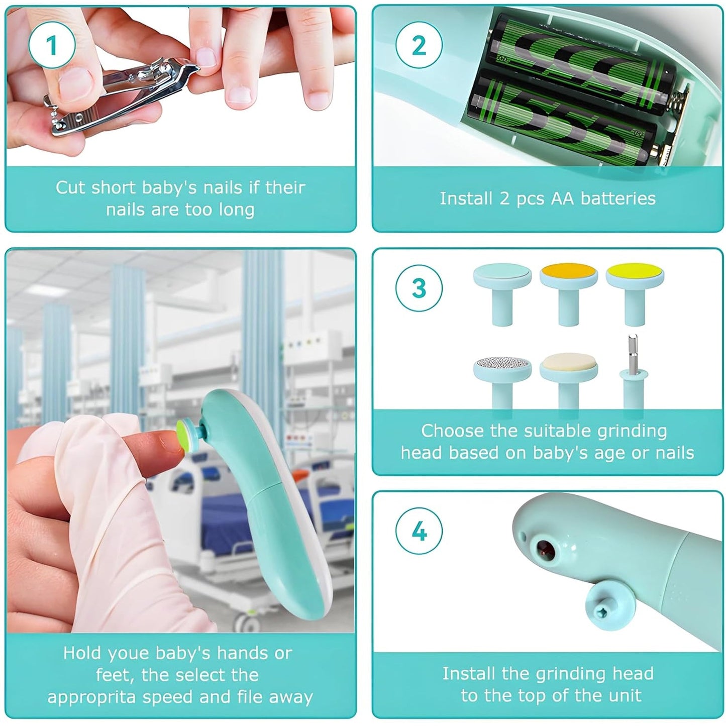 Baby Nail Trimmer Clippers 6 Grinding Head (Multi Color 1 Pc Battery Not Included) Wukusy