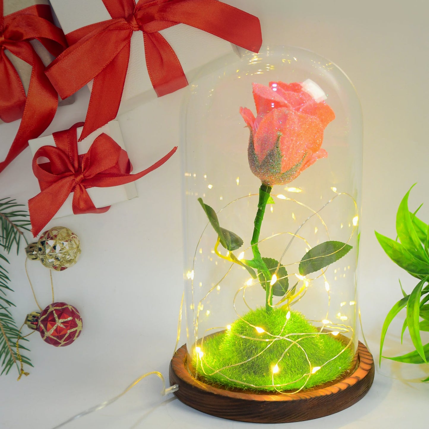 Glass Flower With Led Light Great Gift (1 Set) Wukusy
