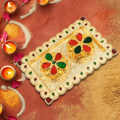Tray Shape Special Puja Thali (1 Pc  Mix Design) Wukusy