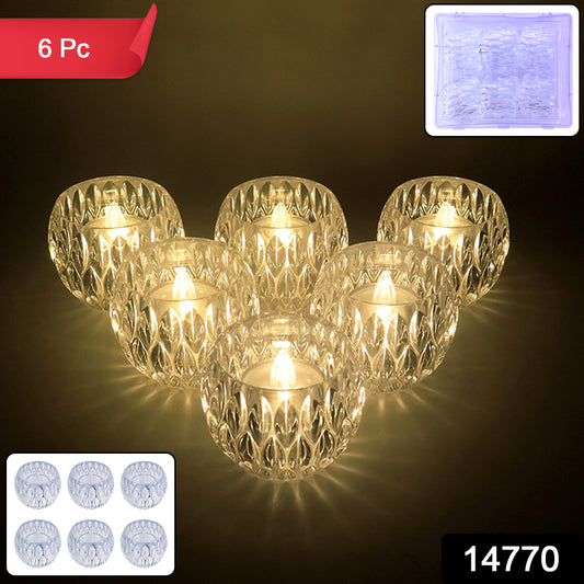 Crystal Design Led Tealight Candles (6 Pc  Set)