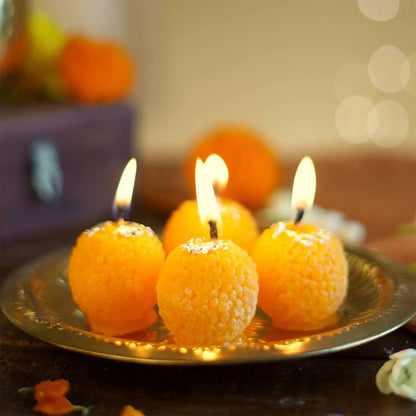 Laddu Shaped Decorative Wax Candles (4 Pc  Set)
