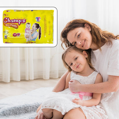 Medium Champs Dry Pants Style Diaper- Medium (10 Pcs) Best For Travel  Absorption Champs Baby Diapers Champs Soft And Dry Baby Diaper Pants (M 10 Pcs ) Wukusy