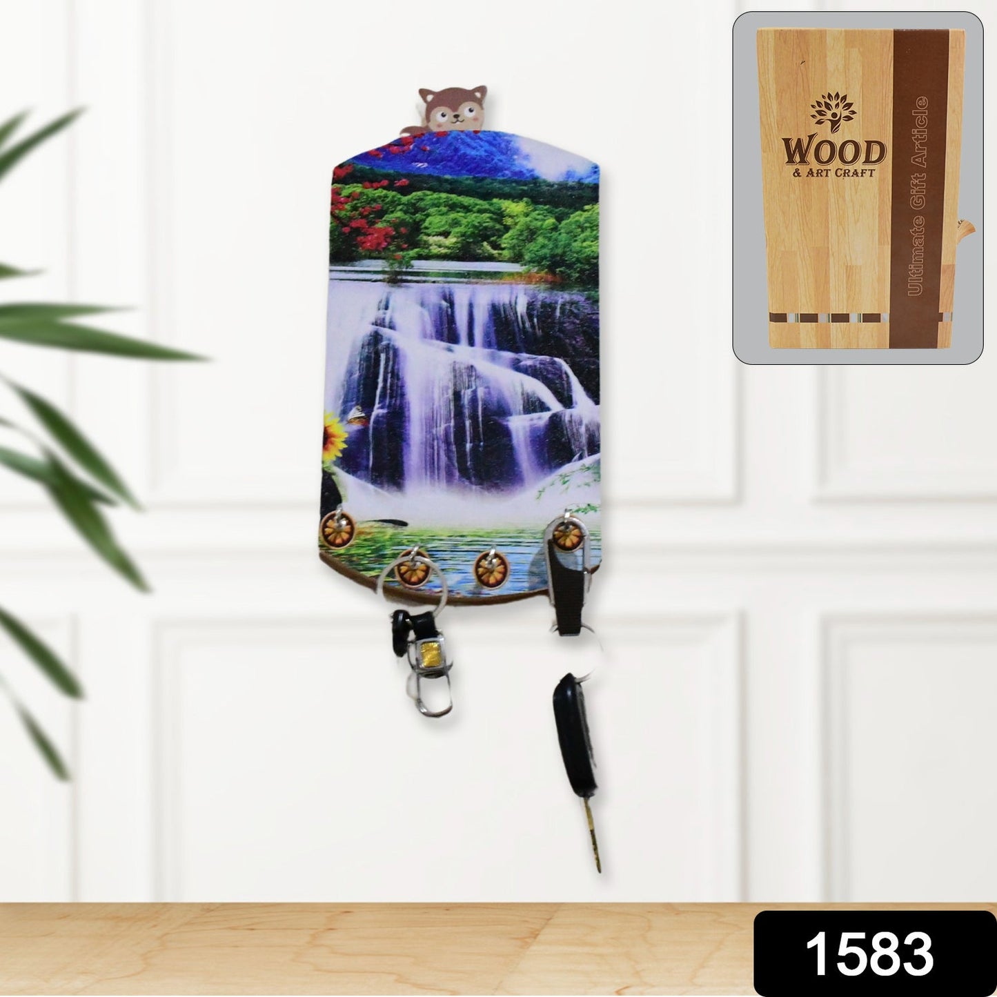 1583 Decorative Wooden Vertical Scenery With Hooks For Wall Hanging Wukusy