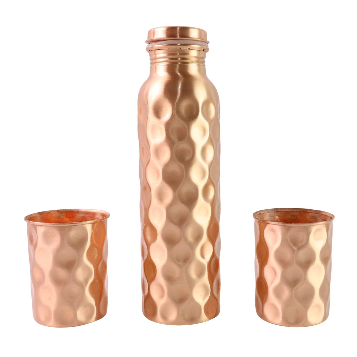Diamond Cut Copper Water Bottle 2 Glasses With Gift Box (3 Pcs Set) Wukusy