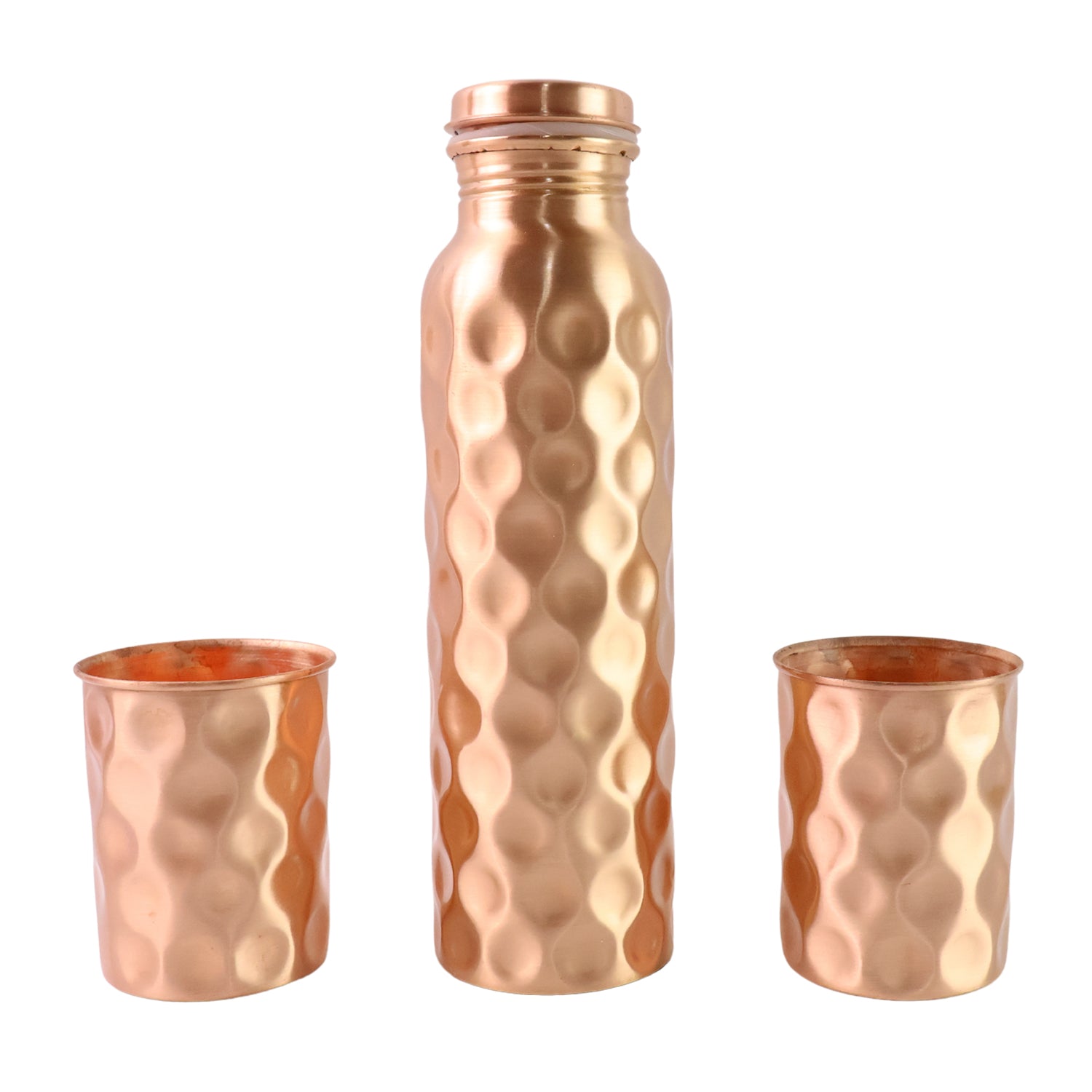 Diamond Cut Copper Water Bottle 2 Glasses With Gift Box (3 Pcs Set) Wukusy