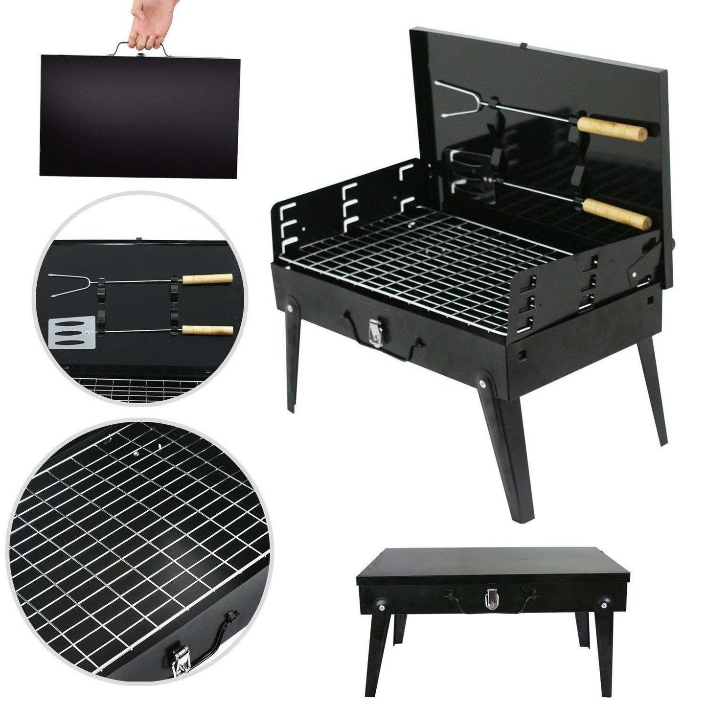 Stainless Steel Briefcase Style Barbecue Grill Toaster (Medium Black) Wukusy