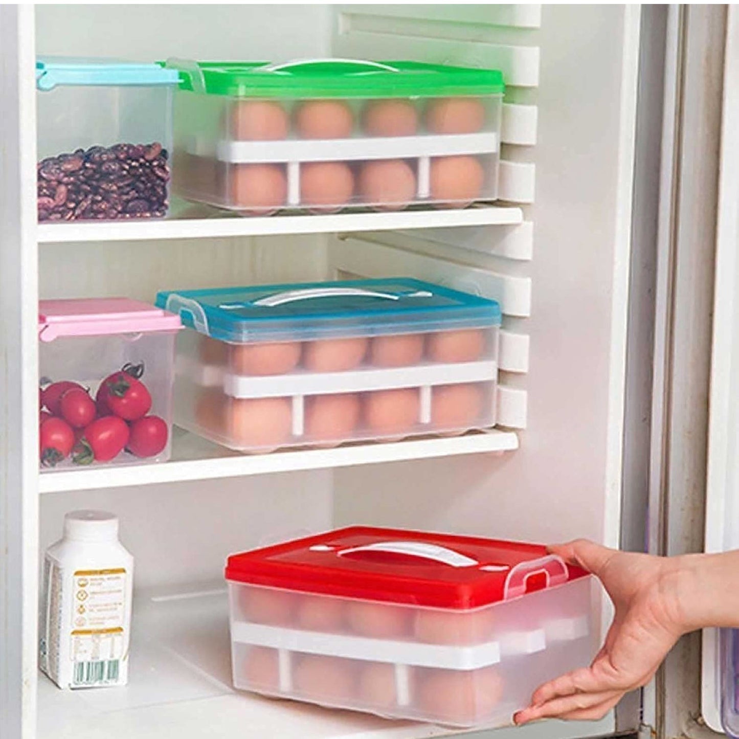 2layer 32 Grid Egg Tray With Lid Egg Carrier Holder For Refrigerator Camping Food Storage Container With Handle (1 Pc ) Wukusy