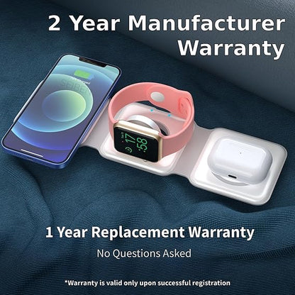 3 in 1 MagSafe Magnetic Foldable Wireless Charger for iPhone 16 to 12 Series | Compatible with AirPods 2/3/Pro | Compatible with only Apple Watch Series | 23W Charging | Wireless Charger - Matte Black Howzhat