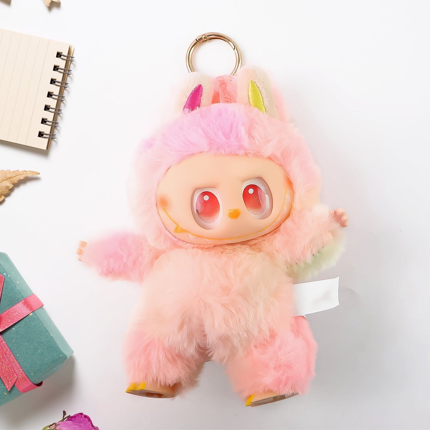 Pink Plush Toy Cartoon Keychain With Hook Colorful Animal Pink (1 Pc) Wukusy