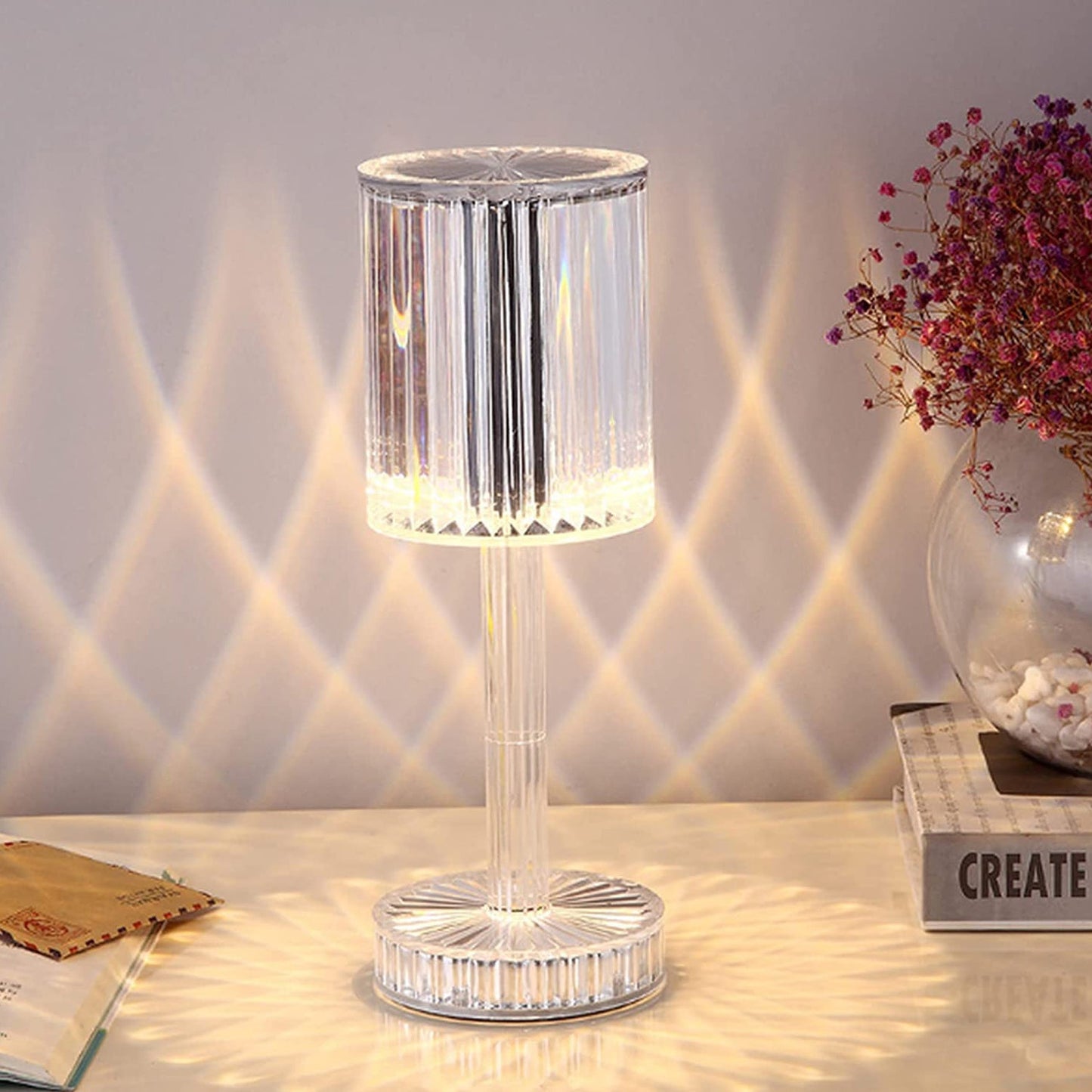 Crystal Table Lamp  Touch Control Atmosphere Nightstand Lamp With Usb Charging Line Wukusy