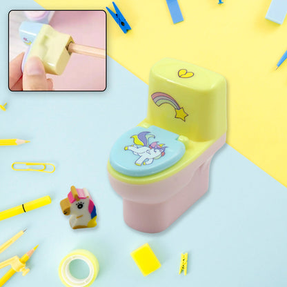 4556 Toilet Pencil Sharpener Plastic Pencil Sharpener Novelty Pencil Sharpener Cute Cartoon Stationery Gift Small Toilet Shaped Sharpener With Eraser Wheel For School Kids (2 Pc Set) Wukusy