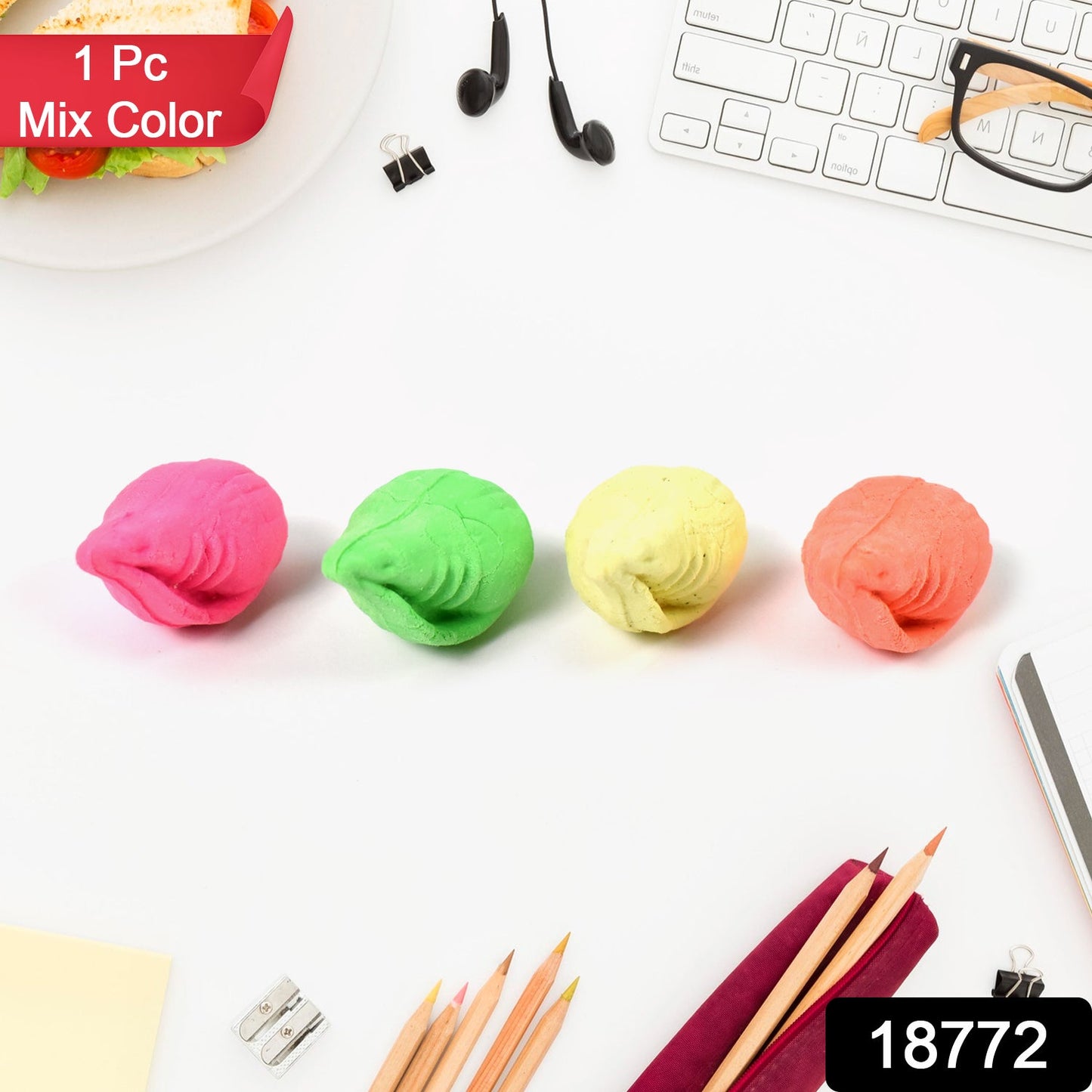 Shankh Shape Eraser Rubber (1 Pc  Mix Colour  Design) Wukusy