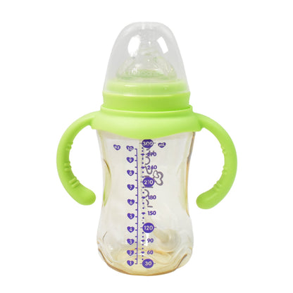 Plastic Baby Feeding Bottle With Handles Cleaning Brush  Straw (300 Ml  1 Pc) Wukusy