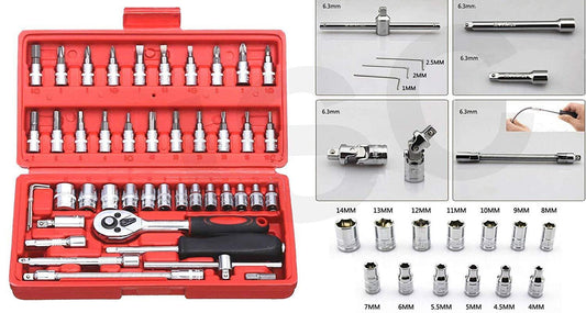 Socket 14 Inch Combination Repair Tool Kit (Red 46 Pcs) Wukusy
