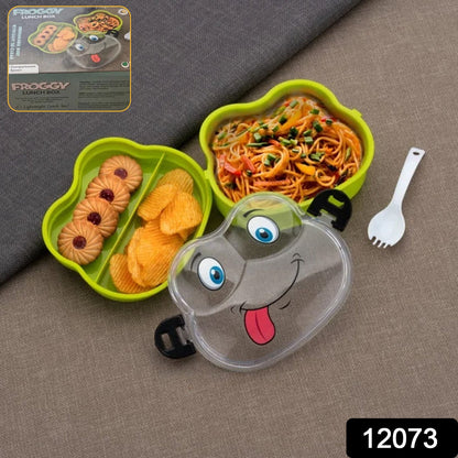 Double Layer Froggy Shape Lunch Box With Spoon (1 Pc  Mix Color) Wukusy