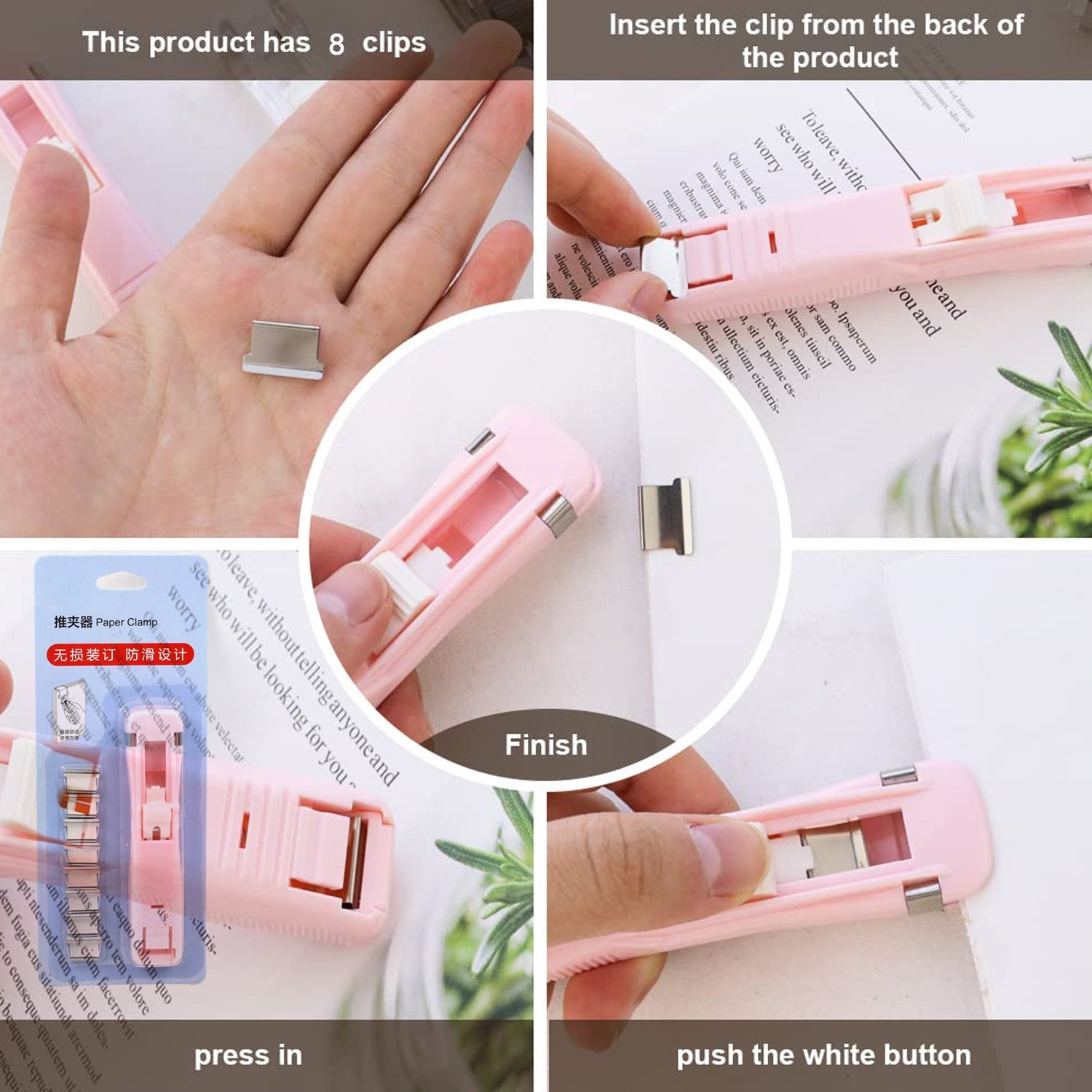 Portable Paper Clamp With 8 Pcs Clip Dispenser Handheld Paper Fast Clam (1 Set) Wukusy