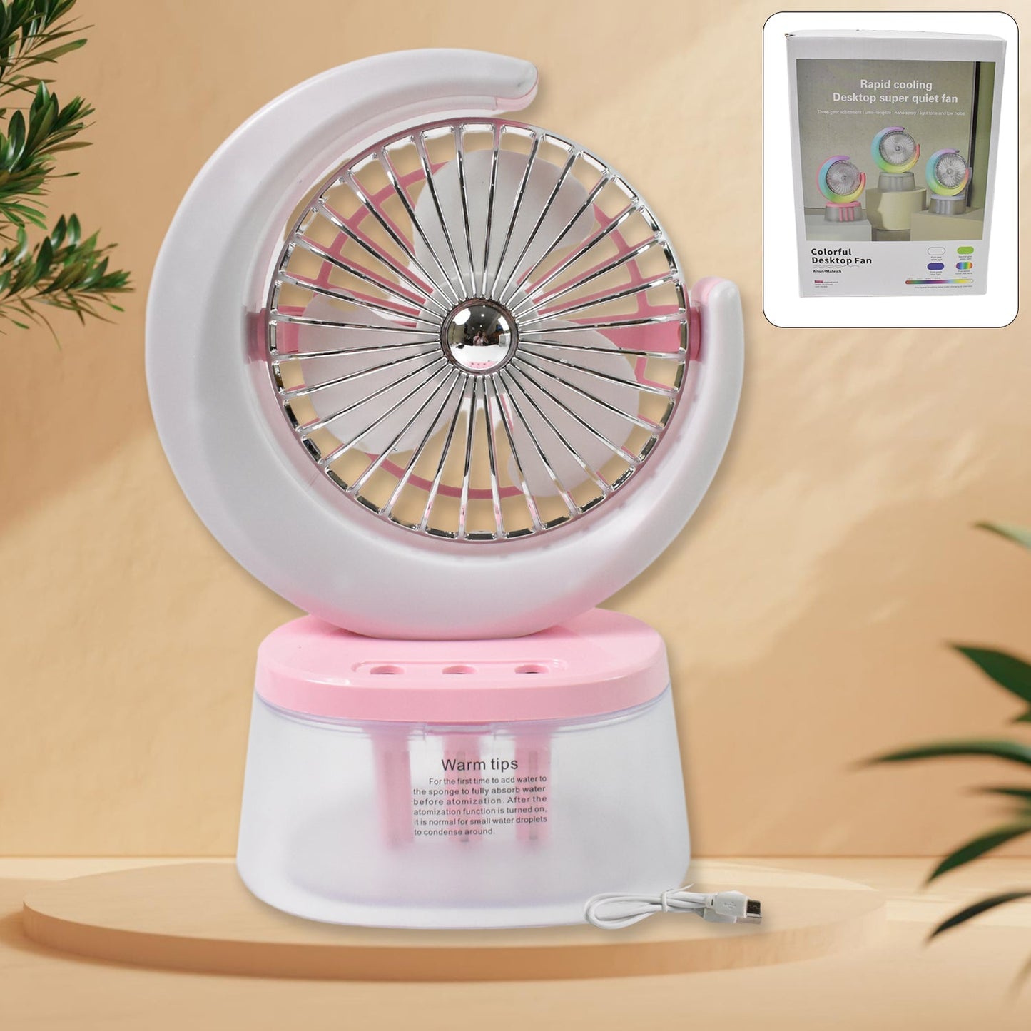 Desktop Fan - Camping Fan With Led Light Portable Humidifying Fan (1 Pc  Plug  Play Fan) Wukusy