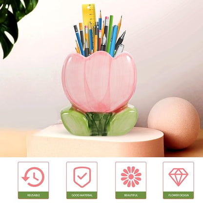 VILLCASE Tulip Pen Holder, Cute Pencil Stand Case Pencil Cups Makeup Brush Holder Desk Organizer Small Stationery Organizer for Home Office